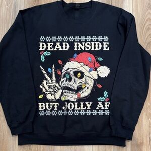 Gildan Black Crewneck Sweater with Holiday Skull Design